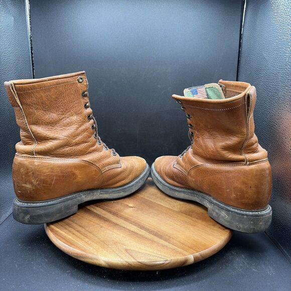 Justin Workboots Men\'s Size 10.5 D Boots Brown Leather 0762 Western Made in USA main image 4
